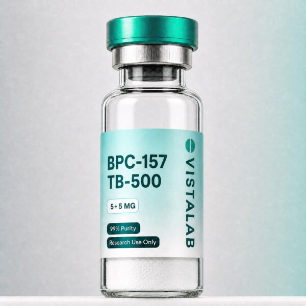 Fiolka z liofilizatem BPC-157 i TB-500, etykieta VistaLab