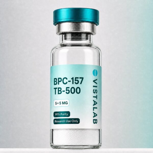 Fiolka z liofilizatem BPC-157 i TB-500, etykieta VistaLab