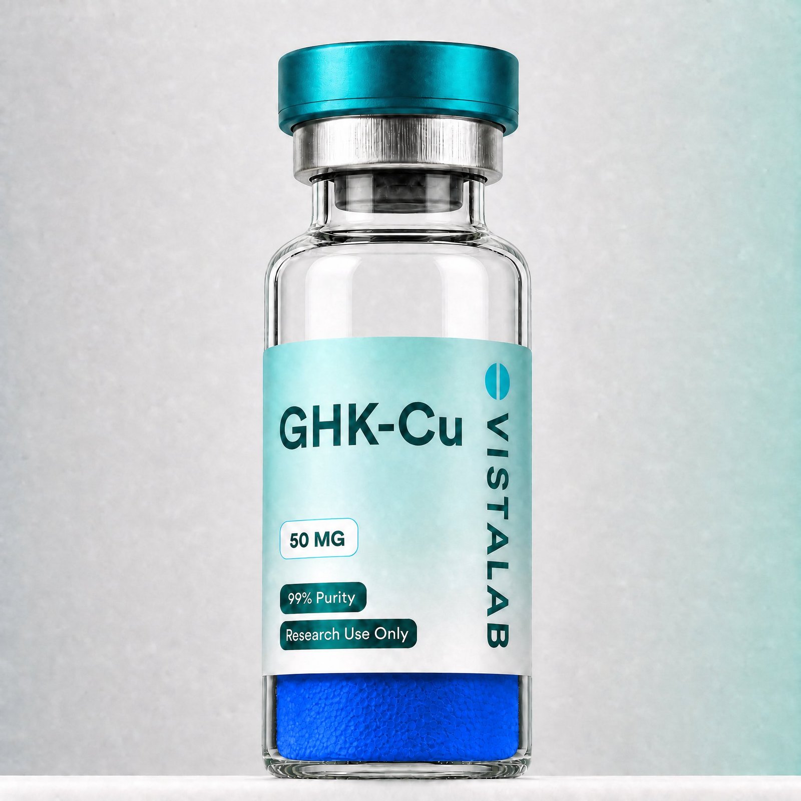 Fiolka z liofilizatem GHK-Cu, etykieta VistaLab